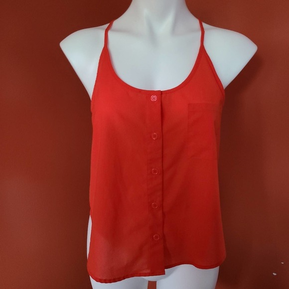 Forever 21 Orange Button Up Tank Size Small - Picture 1 of 5